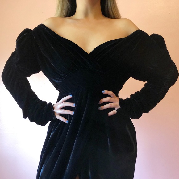 Vintage Norma Kamali Ruched Velvet Dress - Picture 2 of 5